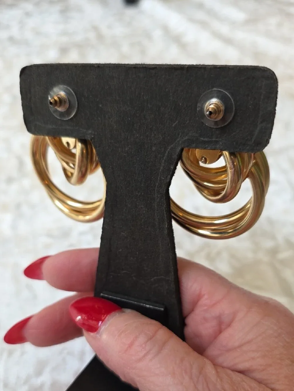 Polished Statement Gold-Tone Interlocking Triple Hoop Drop Earrings